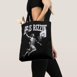 He Is Rizzin Funny Jesus Basketball Easter Day Tote Bag