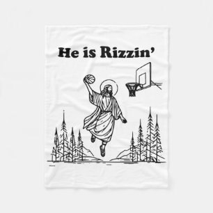 He Is Rizzin Funny Jesus Bysketbyll Easter Christi Fleece Blanket