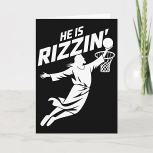 He Is Rizzin Funny Jesus Bysketbyll Meme Retro Eas Card