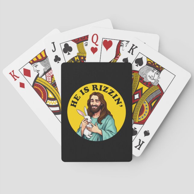 He Is Rizzin Funny Jesus Christian Easter Day Playing Cards (Back)