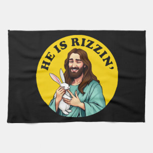 He Is Rizzin Funny Jesus Christian Easter Day Tea Towel
