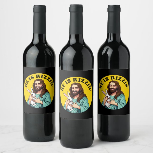 He Is Rizzin Funny Jesus Christian Easter Day Wine Label (Bottles)