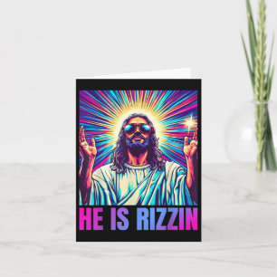 He Is Rizzin Funny Jesus Meme Christian Men Boy Card
