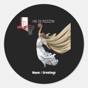 He Is Rizzin Funny Jesus Playing Basketball Retro  Classic Round Sticker