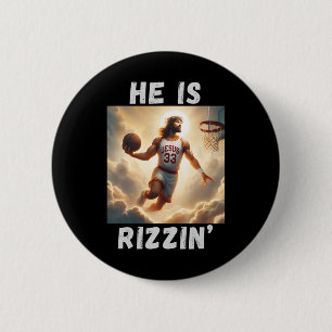 He Is Rizzin Funny Jesus Playing Bysketbyll 6 Cm Round Badge