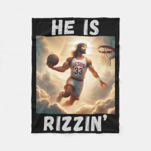 He Is Rizzin Funny Jesus Playing Bysketbyll  Fleece Blanket