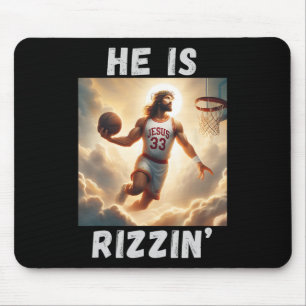 He Is Rizzin Funny Jesus Playing Bysketbyll  Mouse Pad