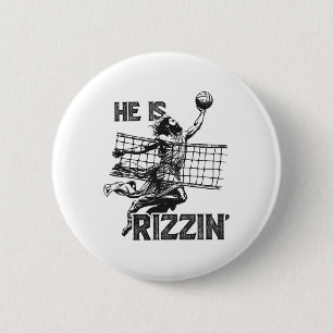 He Is Rizzin Funny Jesus Playing Volleyball Player 6 Cm Round Badge