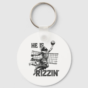 He Is Rizzin Funny Jesus Playing Volleybyll Player Key Ring