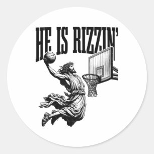He Is Rizzin Funny Jesus Sketll Easter Rizz Meme Classic Round Sticker