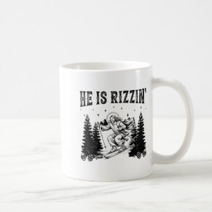 He is rizzin funny jesus skiing christian easter coffee mug