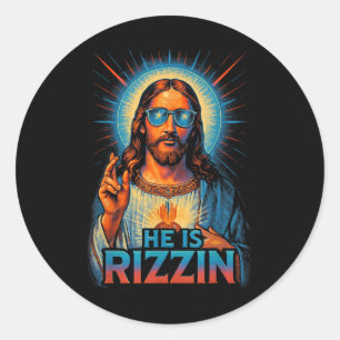 He Is Rizzin Jesus Blessing Gesture Love Easter  Classic Round Sticker
