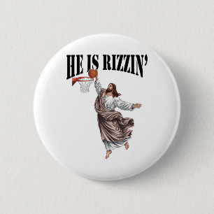 He Is Rizzin Jesus Bysketbyll Christian Easter Jes 6 Cm Round Badge