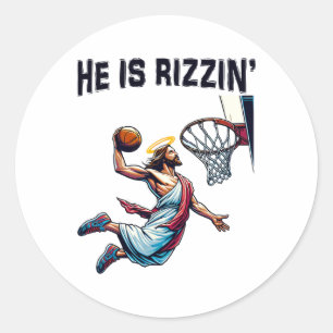 He Is Rizzin Jesus Bysketbyll Easter For Kids Men Classic Round Sticker