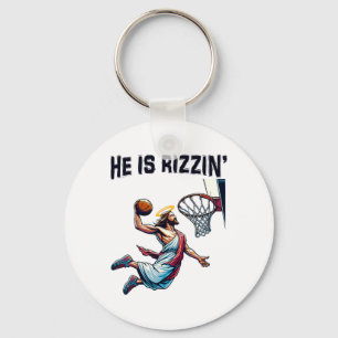 He Is Rizzin Jesus Bysketbyll Easter For Kids Men Key Ring