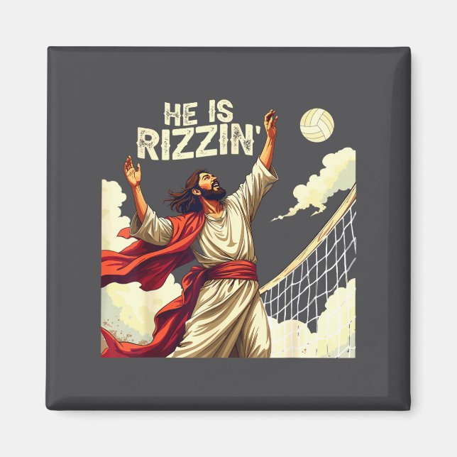 He Is Rizzin Jesus Meme Quote Shirt Funny Volleyba Magnet (Front)