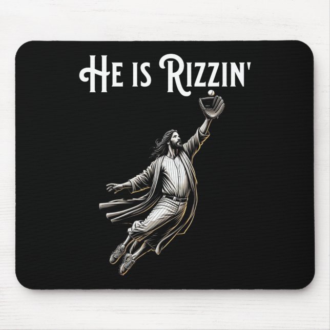 He Is Rizzin Jesus Playing Baseball Fun Sports Riz Mouse Pad (Front)