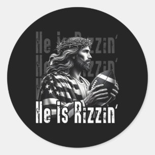 He Is Rizzin Jesus Playing Footbyll Funny Sports C Classic Round Sticker