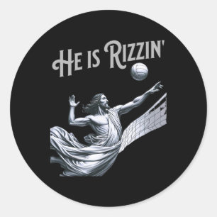 He Is Rizzin Jesus Playing Volleyball Funny Sports Classic Round Sticker