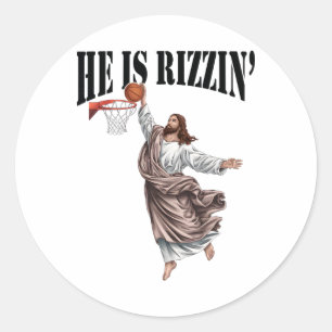 He Is Rizzin Jesus Sketll Christian Easter Jesus F Classic Round Sticker