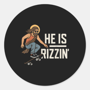 He Is Rizzin Meme Skater Jesus, Funny Christian Sk Classic Round Sticker