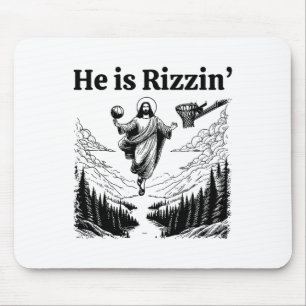 He Is Rizzin Retro Easter Jesus Basketball Christi Mouse Pad