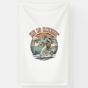 He Is Rizzin Vintage Basketball Religious Shirt De Banner