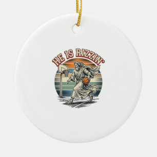 He Is Rizzin Vintage Basketball Religious Shirt De Ceramic Ornament