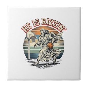 He Is Rizzin Vintage Basketball Religious Shirt De Ceramic Tile