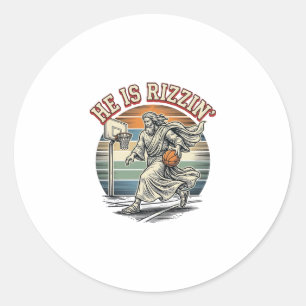 He Is Rizzin Vintage Basketball Religious Shirt De Classic Round Sticker
