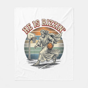 He Is Rizzin Vintage Basketball Religious Shirt De Fleece Blanket