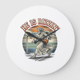 He Is Rizzin Vintage Basketball Religious Shirt De Large Clock