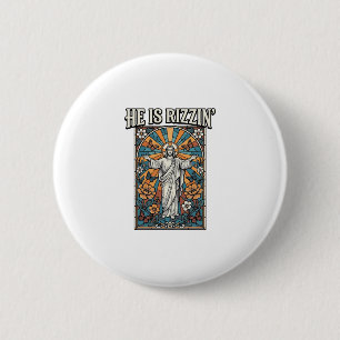 He Is Rizzin Vintage Easter Stained Glass Shirt De 6 Cm Round Badge