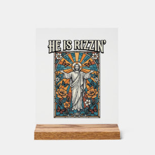 He Is Rizzin Vintage Easter Stained Glass Shirt De Acrylic Sign