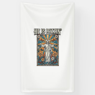 He Is Rizzin Vintage Easter Stained Glass Shirt De Banner