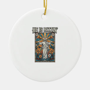 He Is Rizzin Vintage Easter Stained Glass Shirt De Ceramic Ornament
