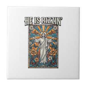 He Is Rizzin Vintage Easter Stained Glass Shirt De Ceramic Tile