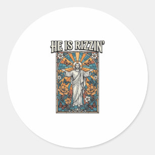 He Is Rizzin Vintage Easter Stained Glass Shirt De Classic Round Sticker