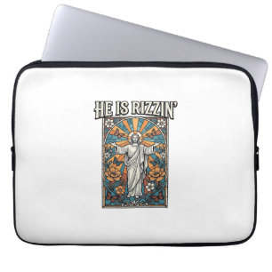 He Is Rizzin Vintage Easter Stained Glass Shirt De Laptop Sleeve