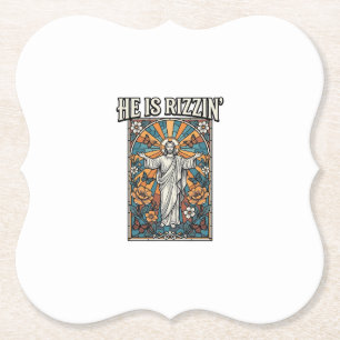 He Is Rizzin Vintage Easter Stained Glass Shirt De Paper Coaster