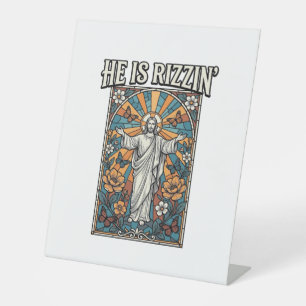 He Is Rizzin Vintage Easter Stained Glass Shirt De Pedestal Sign