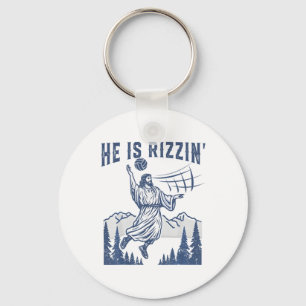 He Is Rizzin Volleyball Jesus Happy Easter Funny C Key Ring