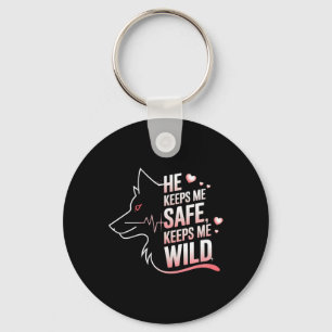 He Keeps Me Safe She Keeps Me Wolf Art Lover Coupl Key Ring