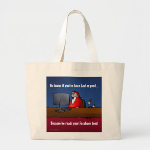 He Knows If You've Been Bad Funny Santa Large Tote Bag
