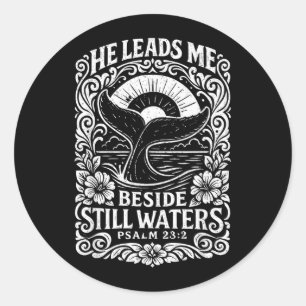 He Leads Beside Waters Psalm 23_2 Faith Christian Classic Round Sticker