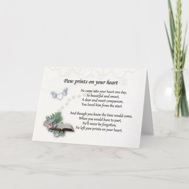He left pawprints on heart Pet memorial sympathy Card (Front)