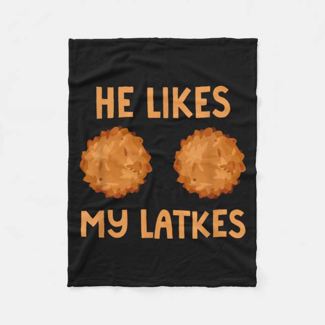 He Likes My Latkes Hanukkah Couple Matching Jewish Fleece Blanket (Front)