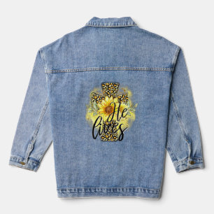 He Lives Sunflowers Faith Jesus Cross Christian Ea Denim Jacket