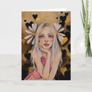 He Loves Me, He Loves Me Not Original Painting, Holiday Card