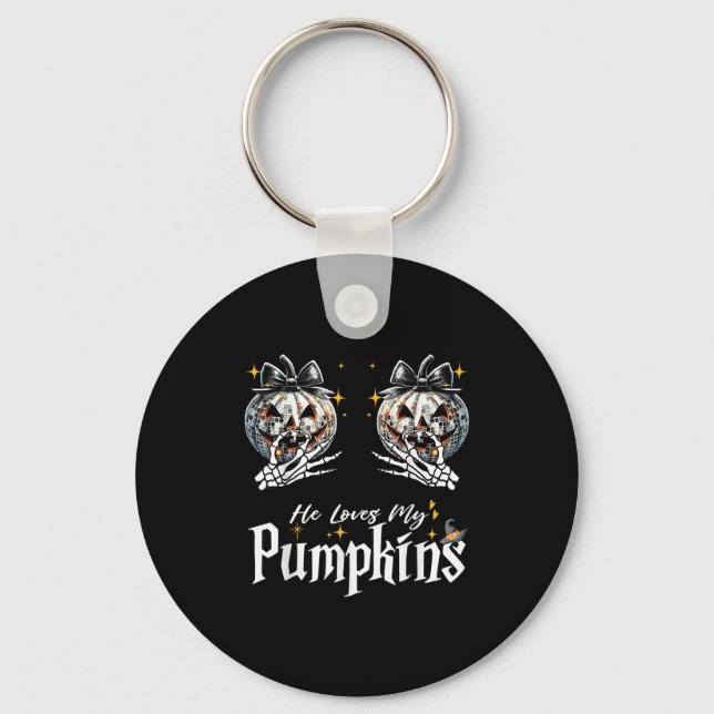 He Loves My Pumpkins I Love His Broomstick Couples Key Ring (Front)